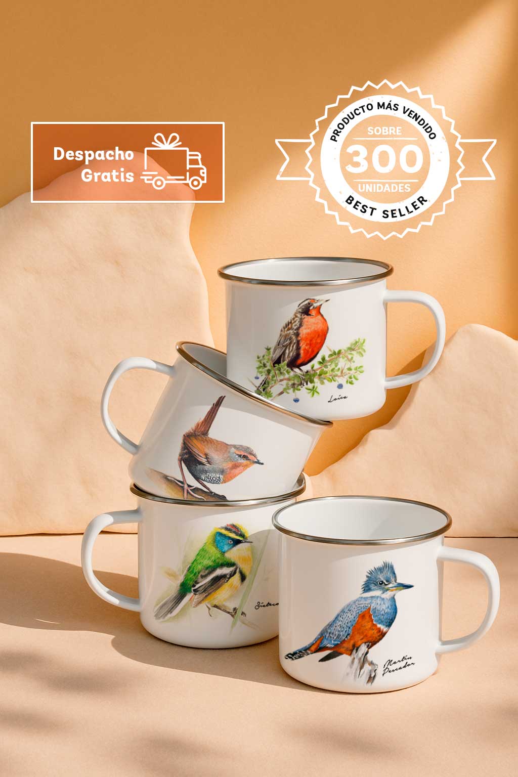 Pack 4 tazones enlozados aves chilenas + ENVÍO GRATIS