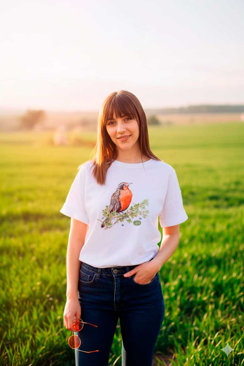 Polera ilustrada Loica (Leistes loyca)