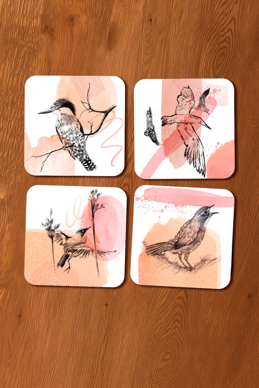 Set de Posavasos Ilustrados Bocetos de Aves de Chile