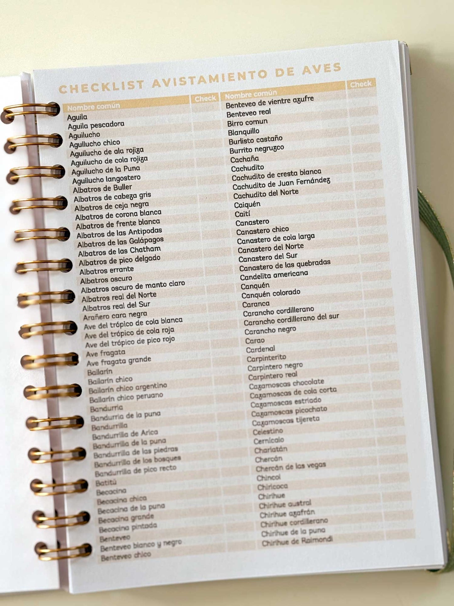Cuaderno de avistamiento de aves