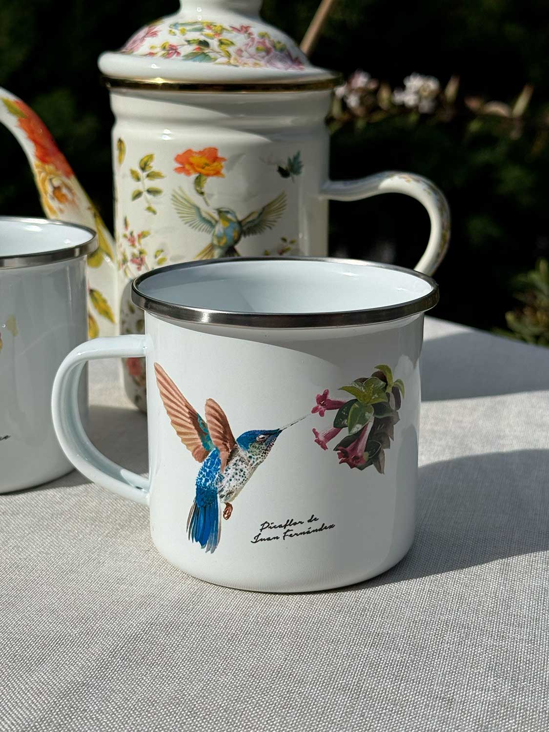 Set de Té Enlozado: Tetera con filtro picaflor + 2 Tazones