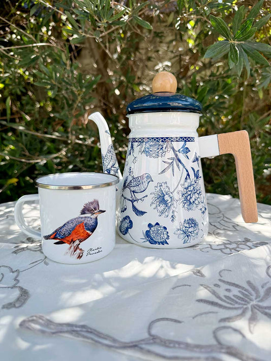 Set de Té Enlozado: Tetera aves + tazón