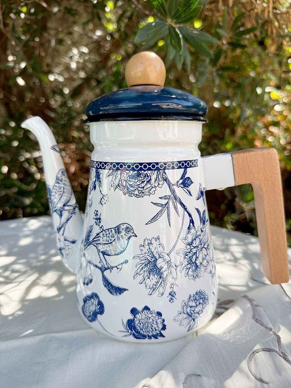 Set de Té Enlozado: Tetera aves + tazón