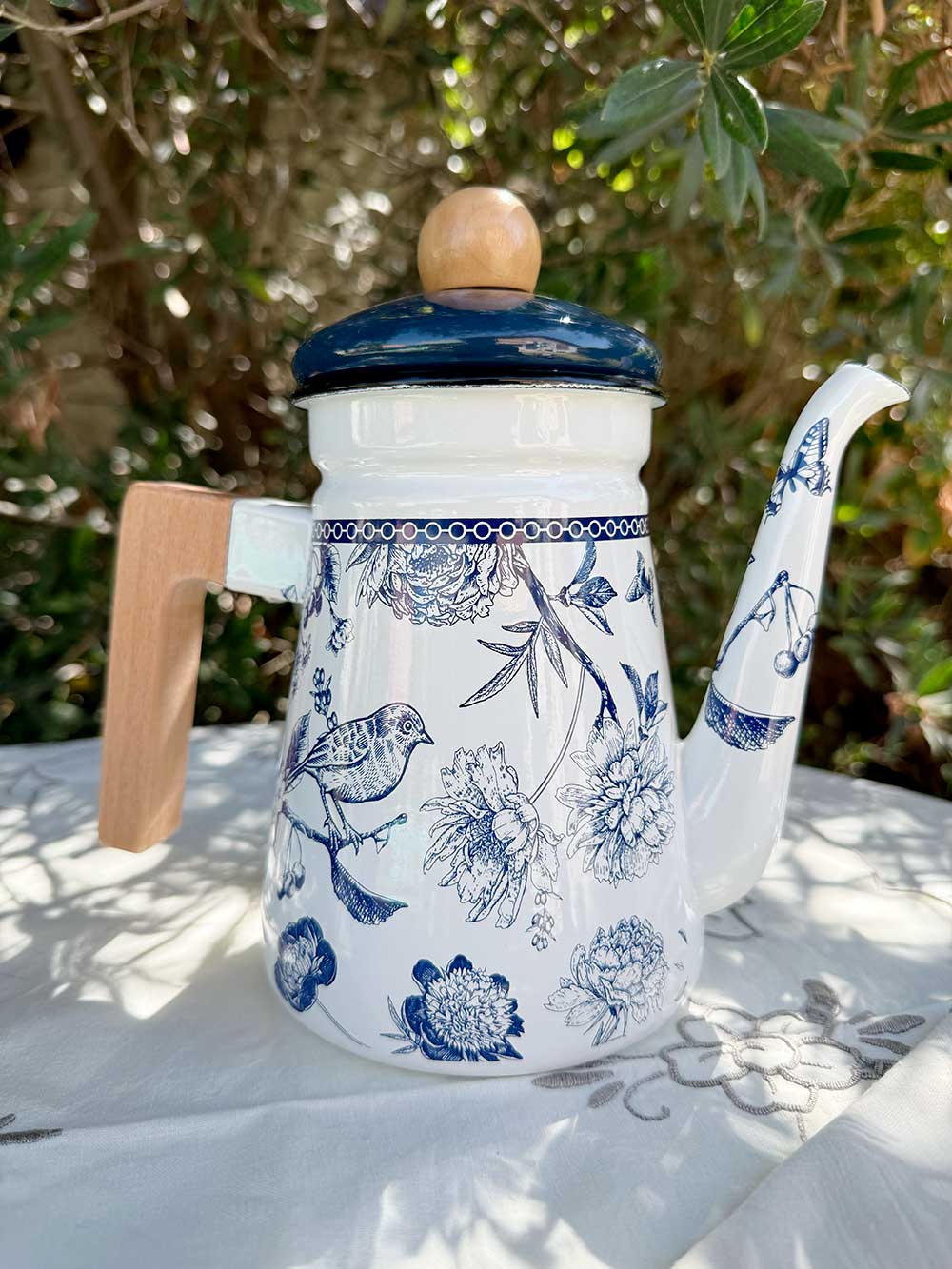 Set de Té Enlozado: Tetera aves + tazón