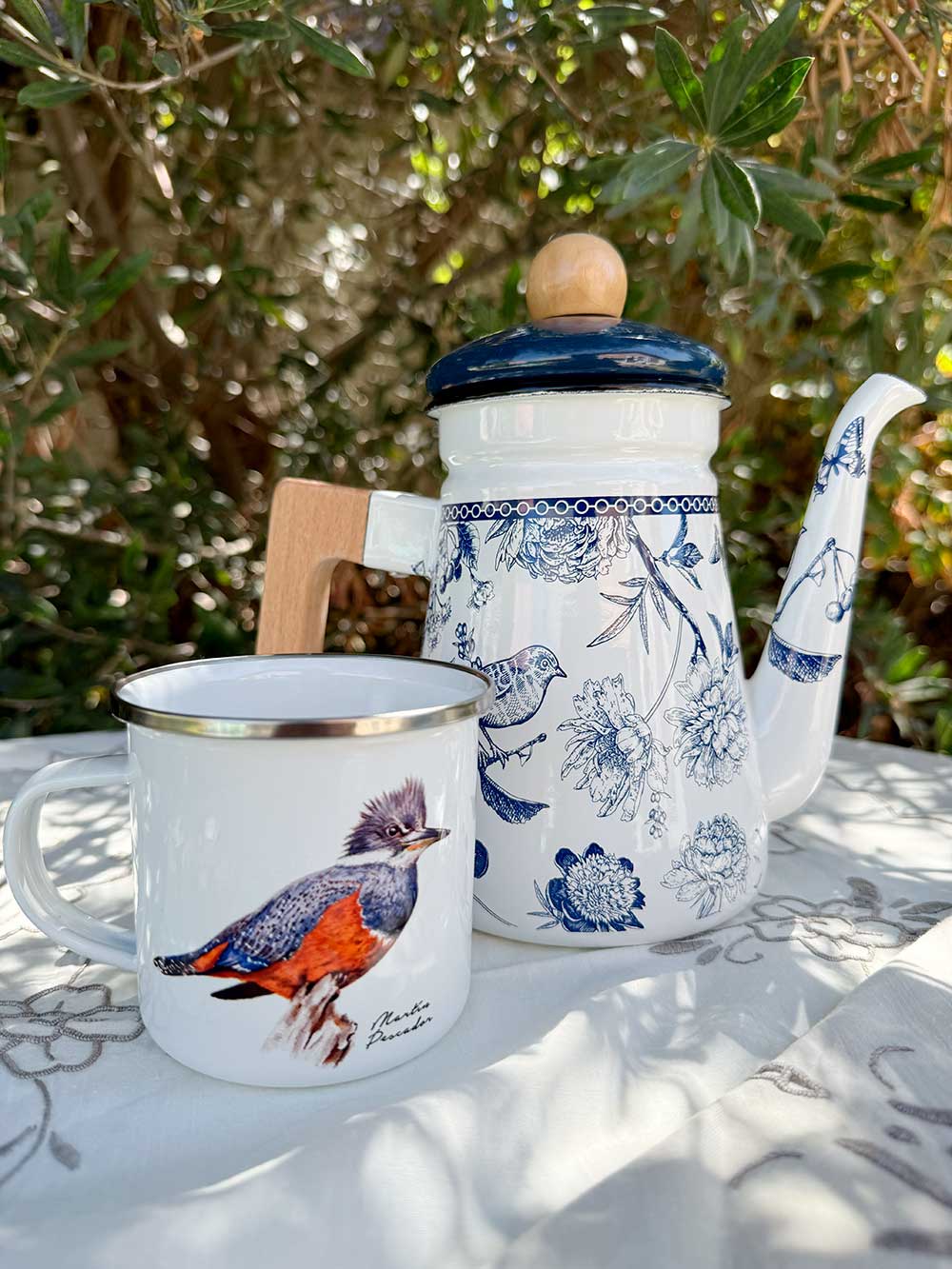 Set de Té Enlozado: Tetera aves + tazón