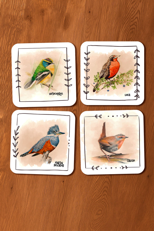 Set 4 Posavasos Aves de Chile