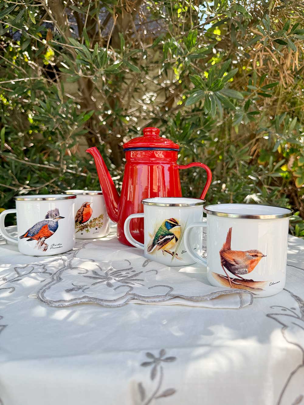 Set de Té Enlozado: Tetera Roja + 4 Tazones