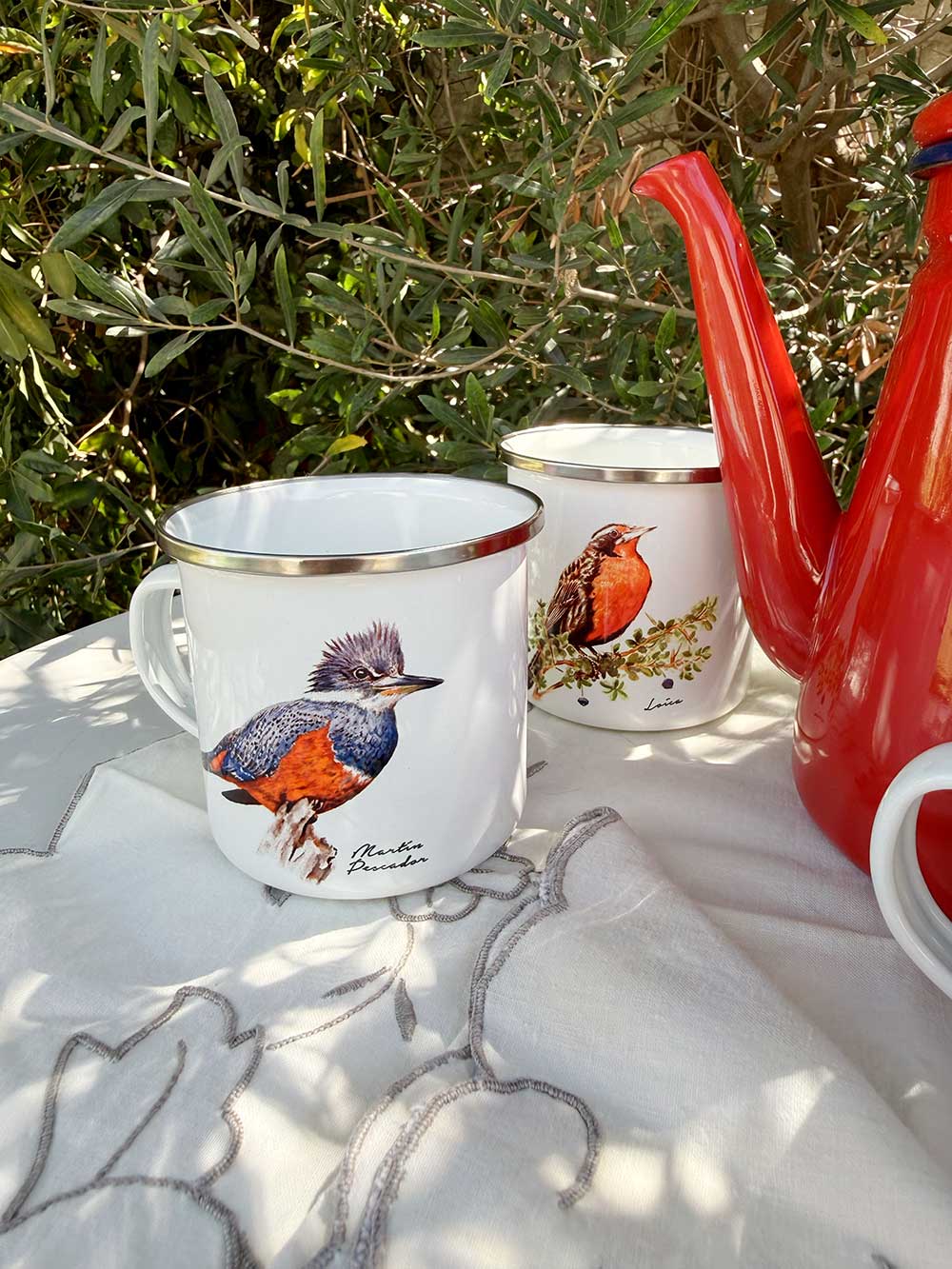 Set de Té Enlozado: Tetera Roja + 4 Tazones