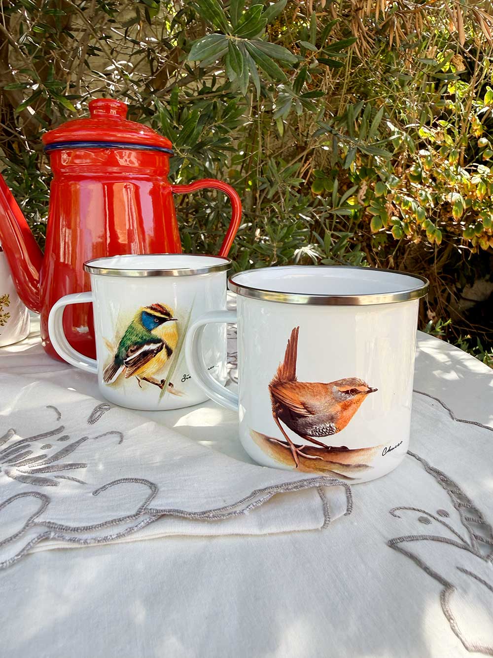 Set de Té Enlozado: Tetera Roja + 4 Tazones