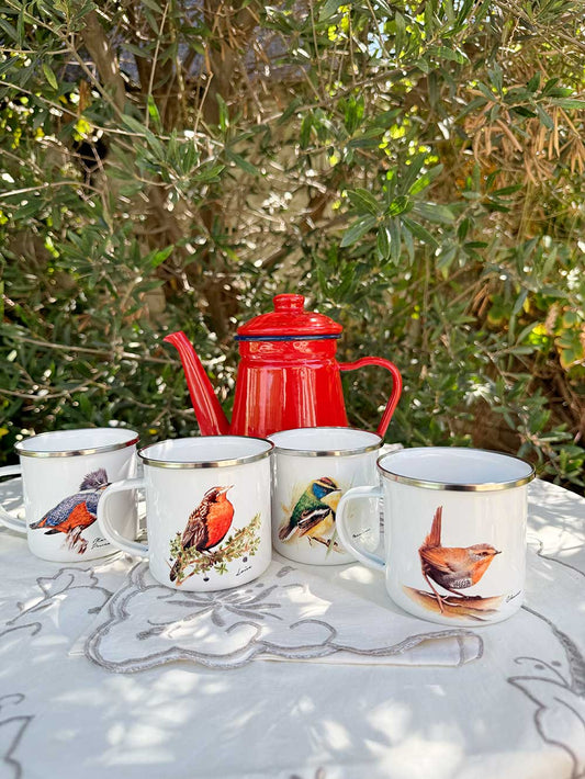 Set de Té Enlozado: Tetera Roja + 4 Tazones