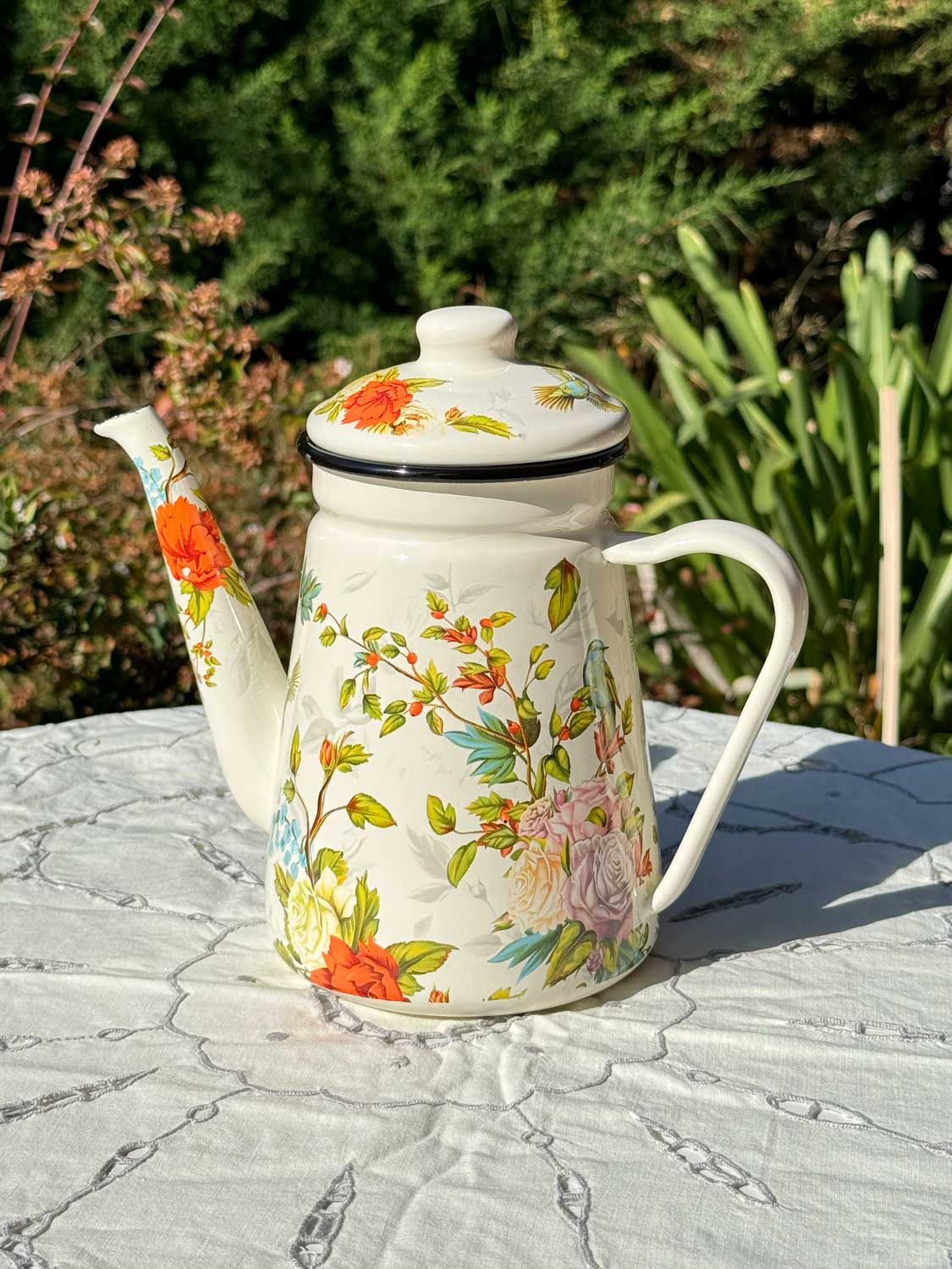 Set de Té Enlozado: Tetera picaflor + 4 Tazones