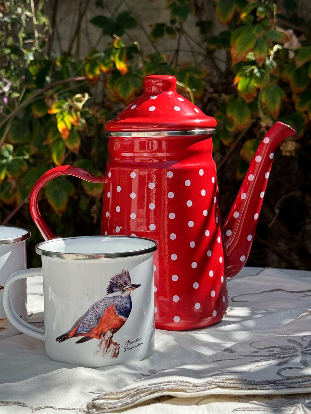 Set de Té Enlozado: Tetera puntos + 2 Tazones