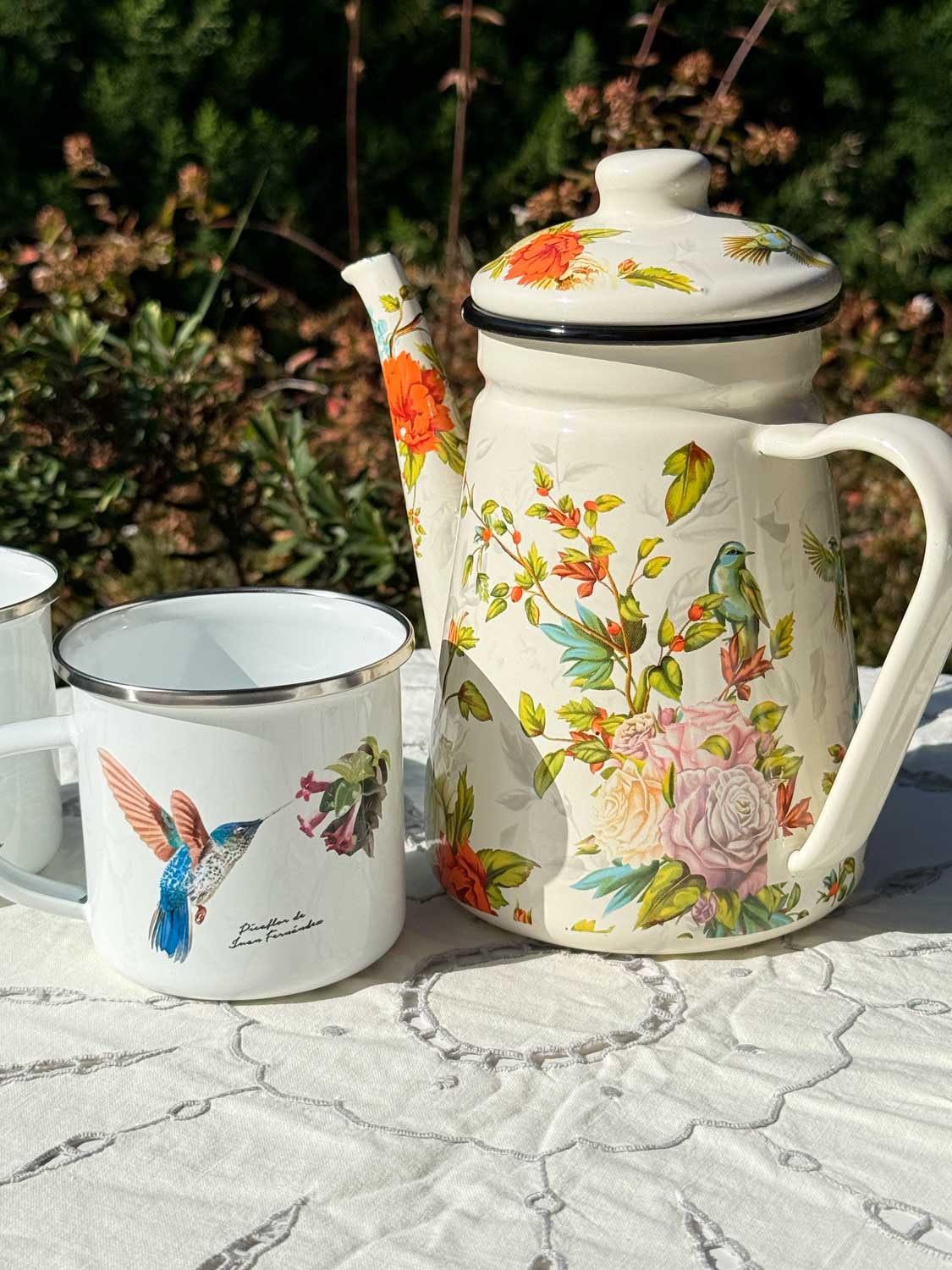 Set de Té Enlozado: Tetera picaflor + 4 Tazones