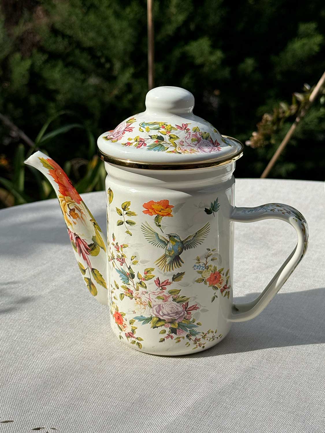 Set de Té Enlozado: Tetera con filtro picaflor + 2 Tazones