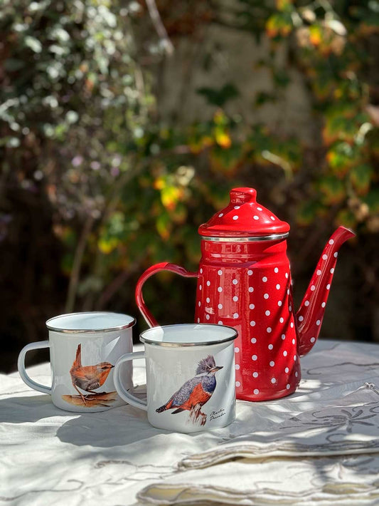 Set de Té Enlozado: Tetera puntos + 2 Tazones