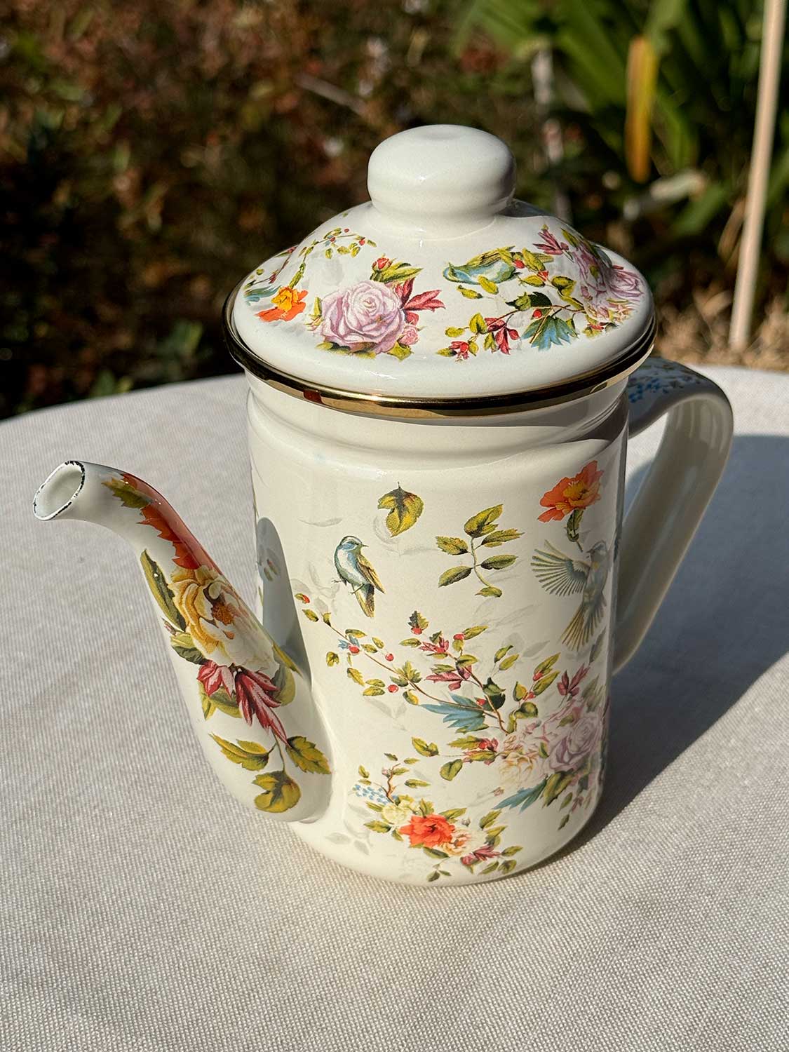 Set de Té Enlozado: Tetera con filtro picaflor + 2 Tazones