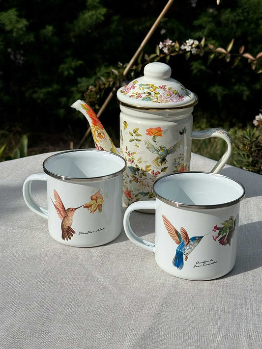 Set de Té Enlozado: Tetera con filtro picaflor + 2 Tazones